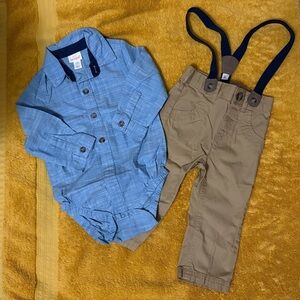 Cat & Jack Blue Shirt and Brown Overall Set